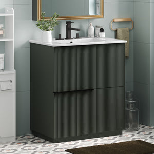 Fluted Bathroom Vanity With Ceramic Sink and Soft-Close Slides