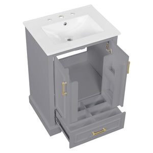 Bathroom Vanity With Sink, 1 Divided Drawer And 2 Soft Close Doors With Double Shelf