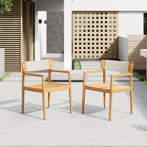 Creative Braided Acacia Wood Outdoor Dining Chairs with Armrests (Set of 2) - Teak / White