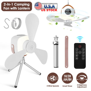 Rechargeable Tent Ceiling Fan with LED Light & Remote Control