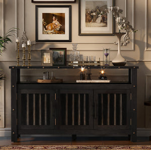 U_Styled 55.1'' Pine Wood Buffet Cabinet with 3-Door Storage