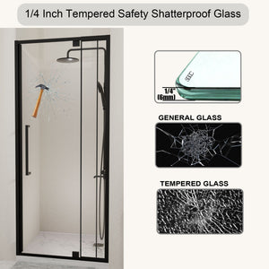 Semi Frameless Pivot Hinged Shower Door, Reversible Design