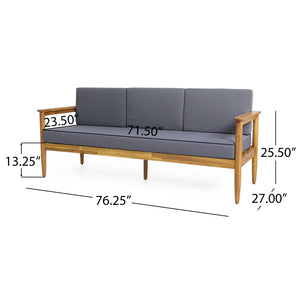 Outdoor 3-Seater Sofa with Cushion and Teak Acacia Wood - Dark Gray