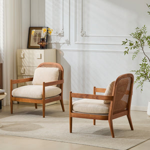 Elliston Rattan Backrest Solid Wood Accent Chair with Cushions - Set of 2