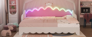 Extending Daybed With LED Lights, Modern Upholstered Princess Daybed With Crown Headboard