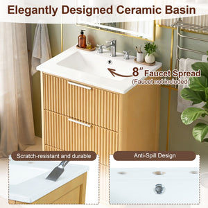 Bathroom Vanity With Sink, Open Shelf & Closed Storage - Natural Wood