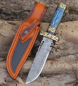 Shadowblade Damascus Steel Bowie Knife with Pakkawood Handle & Sheath