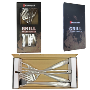BBQ Tool Set with Cast Iron Frying Pan and Stainless Steel Accessories