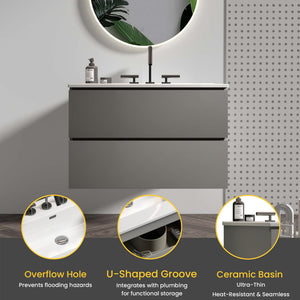 TIA 30" Wall Mount Space Grey Bathroom Vanity