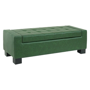 Green Storage Ottoman Bench, PU Upholstered Footrest with Solid Wood Legs