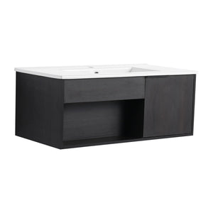Wall Mounted Floating Bathroom Vanity With Open Shelf & Soft Close Door