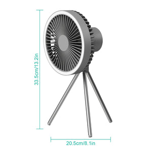 Camping Fan with Lantern 10000mAh Rechargeable Battery Powered Portable Tripod Fan for Tent with Hanging Hook Carabiner Emergency Power Bank Desk Fan