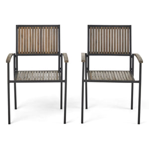 Vermilion Outdoor Dining Chair With Vertical Slat And Wooden Arm