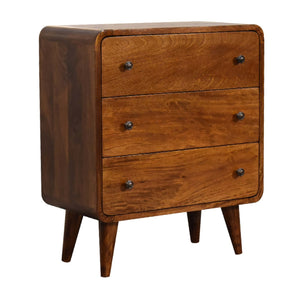 Solid Wood Mini Curved Chestnut Chest, 3-Drawer, Nordic Legs