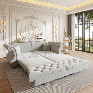 Oversized Chesterfield Pull Out Sofa Bed with Flower Tufting