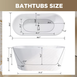 Glossy Freestanding Bathtub With Toe Tap Drain