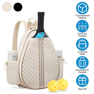 Pickleball Sling Bag for Men Women Waterproof Badminton Tennis Backpack with Wet Pocket Hidden Fence Hook Machine Washable