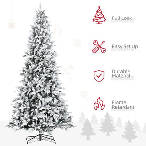 9 Foot Pine Snow Flocked Artificial Christmas Tree with Realistic Branches - White