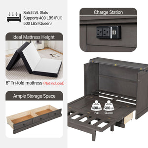 Murphy Bed Chest Cube Cabinet With Charging Station And Large Storage Drawer