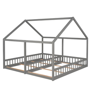 House Platform Beds, 2 Shared Beds, Metal Frame With Guardrails