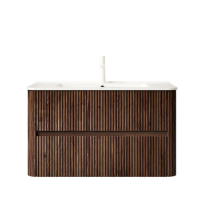 Noor 36" Bathroom Vanity with Sink, Wall-Mounted Floating Plywood Cabinet with 2 Drawers