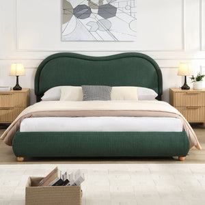 Upholstered Platform Bed Frame With Curved Headboard