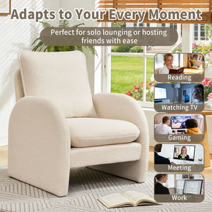 Modern Sherpa Upholstered Accent Chair, Comfortable Living Room Armchair, Lounge Chair For Bedroom, And Office