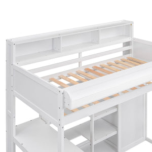 Loft Bed With Built In Desk, Storage Shelves, And Wardrobe