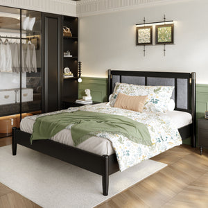 Solid Wood Queen Bed, Heavy Duty 500 lbs Support, No Box Spring Needed