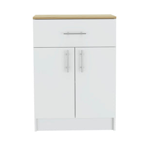 Pantry Organizer Cabinet One Drawer, Two Interior Shelves, Two Doors - White / Light Oak