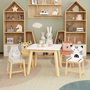 Kids Table And Chair Set With Cartoon Animals Design - White