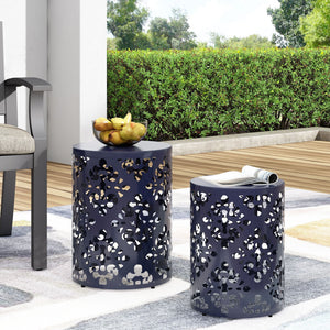 Modern Iron Cut Design End Table Set of 2 - Navy Blue