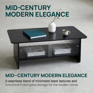 Rectangular Coffee Table With Sliding Door Storage Center