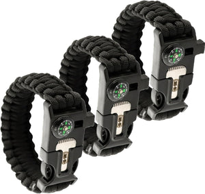 M-Tac Survival Paracord Bracelet with Compass Whistle (Set of 3)