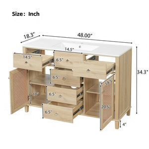 48-Inch Natural Rattan Bathroom Vanity