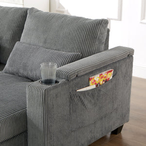Convertible Chaise Lounge Sofa Chair With USB Ports, Cup Holders, Phone Holder And Storage
