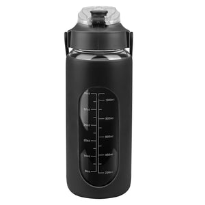 34Oz Glass Water Bottle Sports Water Bottle Motivational Water Bottle Water Intake Tracker Bottle with Straw Time Marker Silicone Sleeve Handle for Gy