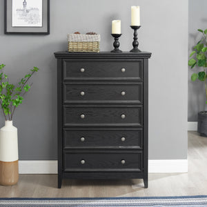 Modern 5-Drawer Black Dresser for Living Room Storage
