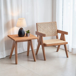 Armchair And Matching Square End Table, 2 Piece Living Room Set - Natural