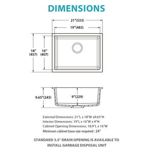 Quartz Kitchen Sink - 21" x 18" x 9.65"