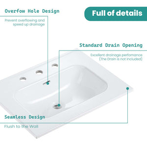 Glossy White Ceramic Integrated Sink