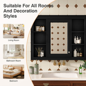 Wall Mounted Medicine Cabinet With Mirror, Storage Cabinet Featuring 6 Open Shelves And Adjustable Interior