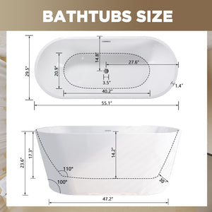 Glossy Freestanding Bathtub With Toe Tap Drain