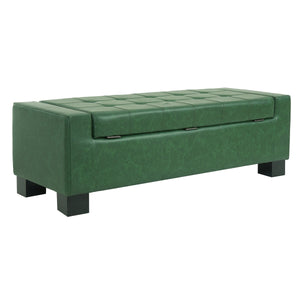 Green Storage Ottoman Bench, PU Upholstered Footrest with Solid Wood Legs