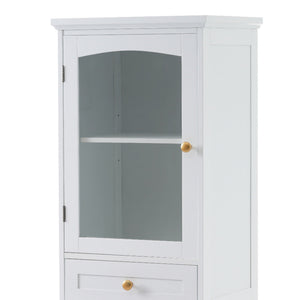 Tall Bathroom Storage Cabinet With Glass Doors, Free-Standing, Two Drawers, And Adjustable Shelves, Board, Painted Perfect For Displaying Your Favorite Items