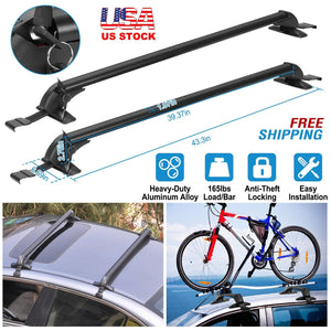 2PCS Universal 110cm/43-inch Car Roof Rack Cross Bar w/ Anti-Theft Lock Adjustable Window Frame for bike kayak cargo luggage