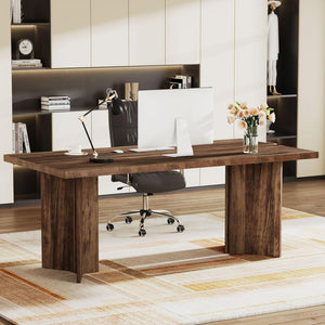 Executive Desk, Vintage Computer Workstation With Thickened Tabletop