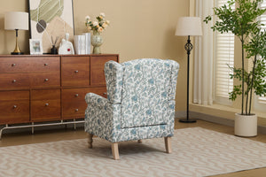 Modern Accent Chair with Retro Wood Legs and Floral Design