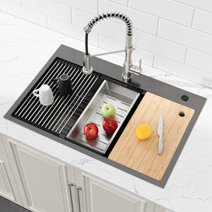 Stainless Steel Kitchen Sink, 33″x22″ Single Bowl, Overmount Handmade Sink