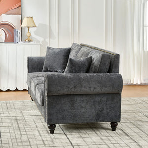 3 Seater Sofa With Tufted Upholstery, Rolled Arms, Nailhead Trim